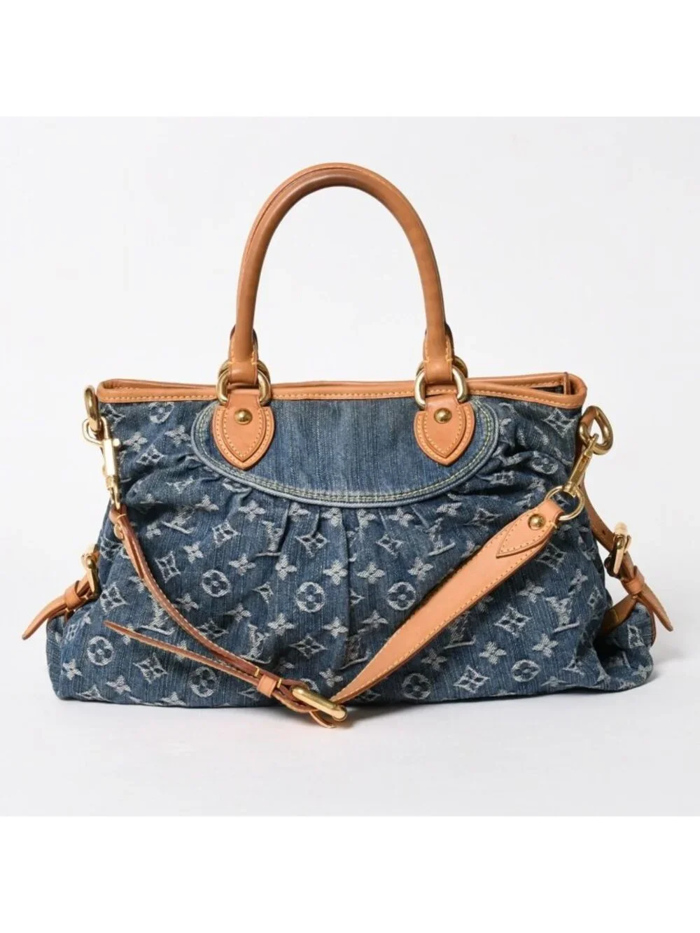 Louis Vuitton Neo Cabby MM Handbag 2-Way Monogram Denim Gold